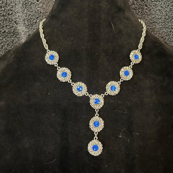 2028 Silver Tone and Blue Stone Necklace - Picture 1 of 4